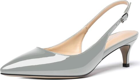SHOWFOREST Women's Sexy Patent Dating Slingback Pointed Toe Slip On Kitten Low Heel Pumps Shoes 2 Inch in Kuwait