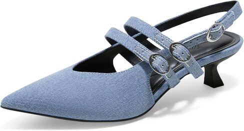 Arromic Women Histen Heals Mary Jane Jane Slingback مدببة بمضخات إصبع قدم منخفضة أحذية حزام الكاحل للعمل ، وحفل الزفاف ، والمناسبات الرسمية in Kuwait