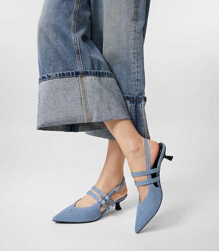 Arromic Women Histen Heals Mary Jane Jane Slingback مدببة بمضخات إصبع قدم منخفضة أحذية حزام الكاحل للعمل ، وحفل الزفاف ، والمناسبات الرسمية in Kuwait