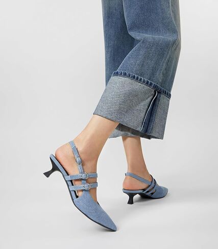 Arromic Women Histen Heals Mary Jane Jane Slingback مدببة بمضخات إصبع قدم منخفضة أحذية حزام الكاحل للعمل ، وحفل الزفاف ، والمناسبات الرسمية in Kuwait