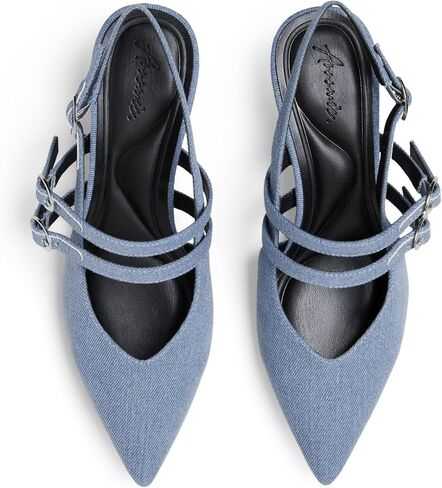 Arromic Women Histen Heals Mary Jane Jane Slingback مدببة بمضخات إصبع قدم منخفضة أحذية حزام الكاحل للعمل ، وحفل الزفاف ، والمناسبات الرسمية in Kuwait