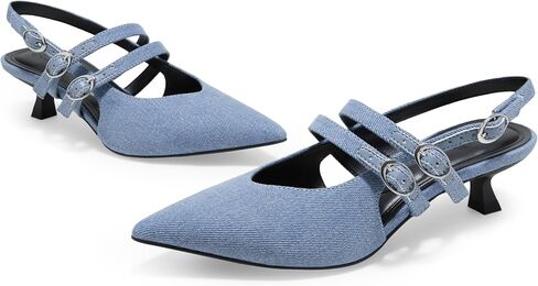 Arromic Women Histen Heals Mary Jane Jane Slingback مدببة بمضخات إصبع قدم منخفضة أحذية حزام الكاحل للعمل ، وحفل الزفاف ، والمناسبات الرسمية in Kuwait