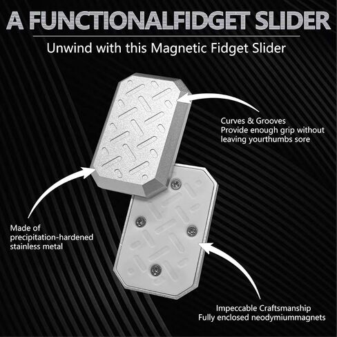 OBEST Fidget Slider مسدس ينزلق في اتجاهات متعددة لعبة تململ مغناطيس للبالغين لعبة Fidget Slider للكبار لتخفيف التوتر ADHD مكتب تململ لعبة فضية معدنية in Kuwait