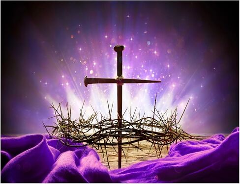 YYNXSY Crucifixion of Jesus Backdrop Crown of Thorns Cross Nail Holy Light Photography Background Purple Easter Religious Banner Christian Church Event Party Decoration Photo Booth Props 7X5FT YY-6012 in Saudi Arabia