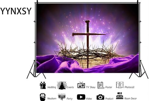 YYNXSY Crucifixion of Jesus Backdrop Crown of Thorns Cross Nail Holy Light Photography Background Purple Easter Religious Banner Christian Church Event Party Decoration Photo Booth Props 7X5FT YY-6012 in Saudi Arabia