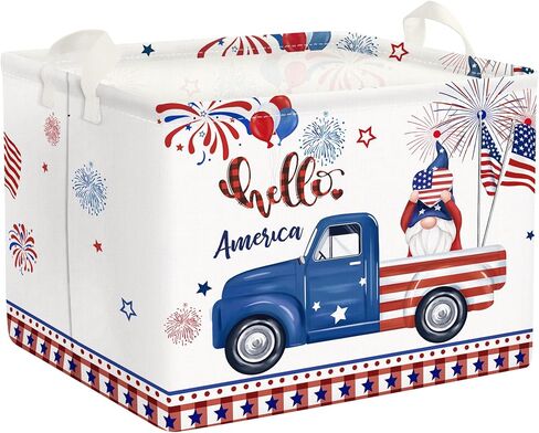 Clastyle Independence Day Patriotic Baby Gift Basket American Flag Firework Kid Book Toy Nursery Bin Collapsible Beach Towel Basket Clothes Organizer, Gnome, 40*30*30 cm in Saudi Arabia