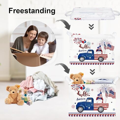 Clastyle Independence Day Patriotic Baby Gift Basket American Flag Firework Kid Book Toy Nursery Bin Collapsible Beach Towel Basket Clothes Organizer, Gnome, 40*30*30 cm in Saudi Arabia