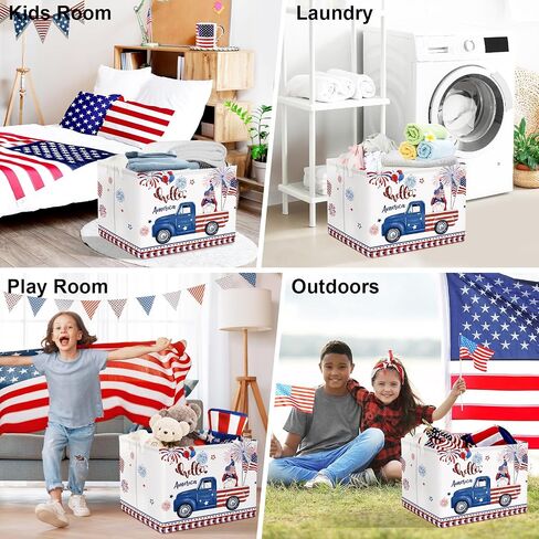 Clastyle Independence Day Patriotic Baby Gift Basket American Flag Firework Kid Book Toy Nursery Bin Collapsible Beach Towel Basket Clothes Organizer, Gnome, 40*30*30 cm in Saudi Arabia