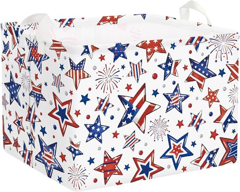 Clastyle Independence Day Patriotic Baby Gift Basket American Flag Firework Kid Book Toy Nursery Bin Collapsible Beach Towel Basket Clothes Organizer, Gnome, 40*30*30 cm in Saudi Arabia