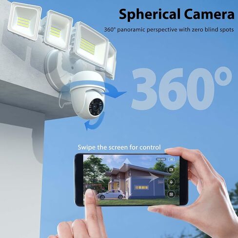 iMaihom Floodlight Camera Outdoor, 2K QHD Smart Home Security Cam with Motion-Activated, 5500LM Brightness 5 Heads Light, 360° Pan & Tilt, 2-Way Audio, Cloud/SD Storage, Color Night Vision in Kuwait