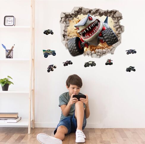 3D Monster Cars Wall Stickers,Removalble Break Through The Wall Stickers for Children Bedroom Living Room (Monster Truck4) in Saudi Arabia