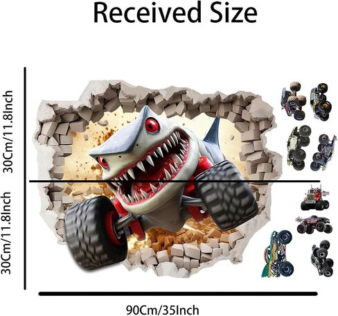 3D Monster Cars Wall Stickers,Removalble Break Through The Wall Stickers for Children Bedroom Living Room (Monster Truck4) in Saudi Arabia
