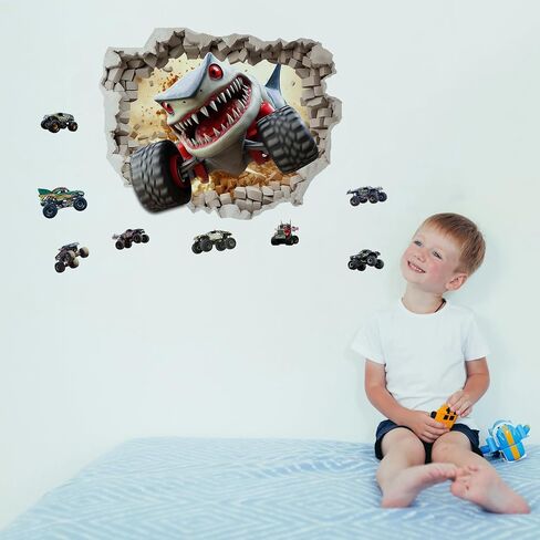 3D Monster Cars Wall Stickers,Removalble Break Through The Wall Stickers for Children Bedroom Living Room (Monster Truck4) in Saudi Arabia