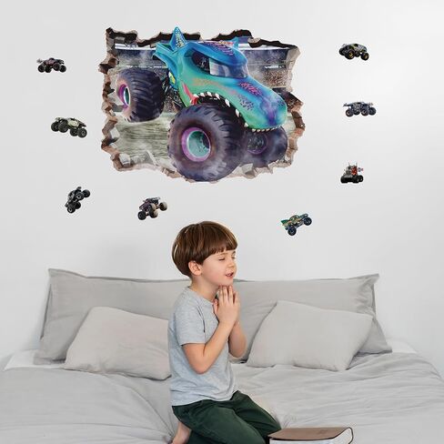 3D Monster Cars Wall Stickers,Removalble Break Through The Wall Stickers for Children Bedroom Living Room (Monster Truck4) in Saudi Arabia