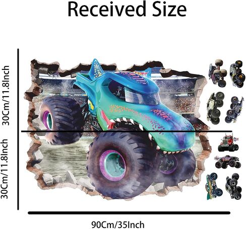 3D Monster Cars Wall Stickers,Removalble Break Through The Wall Stickers for Children Bedroom Living Room (Monster Truck4) in Saudi Arabia