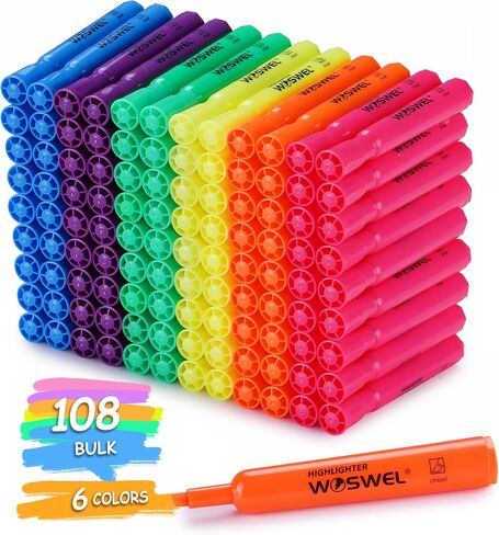 Highlighters Bulk, 24 Pack Tank Style Highlighters Assorted Fluorescent Colors Set, 6 Bright Colors Chisel Tip Highlighter Markers for Kid and Adult Coloring, Highlighting as School Supplies in Saudi Arabia
