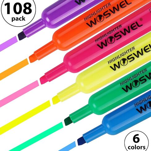Highlighters Bulk, 24 Pack Tank Style Highlighters Assorted Fluorescent Colors Set, 6 Bright Colors Chisel Tip Highlighter Markers for Kid and Adult Coloring, Highlighting as School Supplies in Saudi Arabia