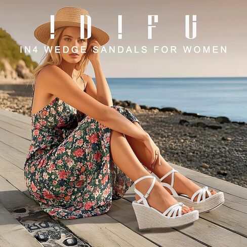 Idifu in4 Wedge Sandals for Women Espadrilles kal strap platform bandge alledges for women wedder bridal ladies wedge sandals summer summer sexy sexy strappy wedge shoes in Kuwait