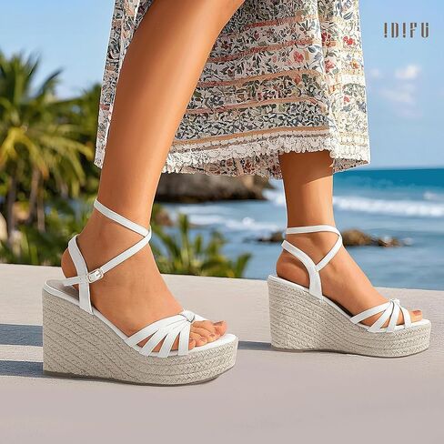 Idifu in4 Wedge Sandals for Women Espadrilles kal strap platform bandge alledges for women wedder bridal ladies wedge sandals summer summer sexy sexy strappy wedge shoes in Kuwait