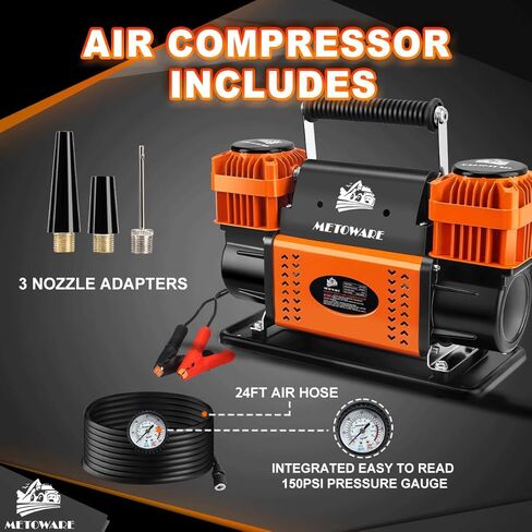 METOWARE Offroad Air Compressor with Digital Pressure Gauge Tire Inflator Kit, 12 V Portable Air Pump with 10.6 CFM, Air Pump for Car Heavy Duty, Max 150PSI for 4 × 4 SUV Vehicle RV ATV Truck in Saudi Arabia