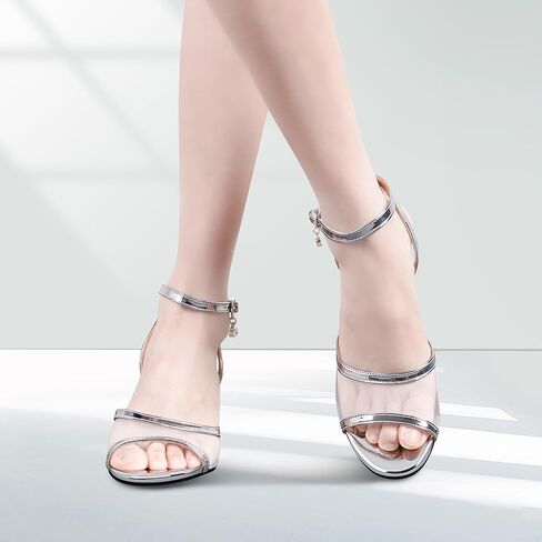 100FIXEO Women's High Heel Sandals - Fashionable Silver Open-Toe Summer Shoes for Weddings, Parties, Office & Evening Events in Saudi Arabia