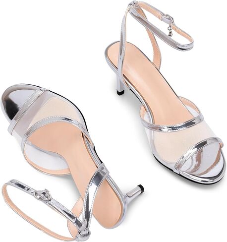 100FIXEO Women's High Heel Sandals - Fashionable Silver Open-Toe Summer Shoes for Weddings, Parties, Office & Evening Events in Saudi Arabia