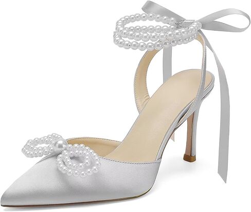 Pearl Heels Wedding Shoes for Bride Bow Wedding Heels Bridal Shoes in Kuwait