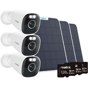 REOLINK Argus Eco Ultra +SP with 128GB SD Card,4k Solar Wireless Security Camera Outdoor, 2.4Ghz/5Ghz Dual Band WiFi, Loacl Storage, 8MP Color Night Vision, Compatible with Alexa(3 Pack)