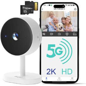 Alaga WiFi Indoor Security Camera, Baby Monitor, AI Motion Detection, 2 Way Audio, Night Vision, Compatible with Alexa and Google Assistant, with 64G TF Card