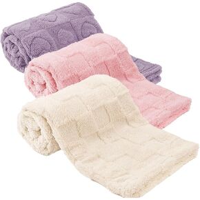 Plush Soft with Checkered Baby Blanket Beige & Pink & Purple