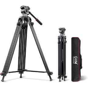 GVM 73" Video Tripod with Fluid Head, Heavy Duty Aluminum Alloy Camera Tripod Stand with Base Fixed Bracket for Camcorders/DSLR, Max Load 22lb, with Carry Bag