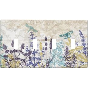Vintage Flower Dragonfly Butterfly Single Toggle Light Switch Plates And Outlet Covers Decorative Electrical Wall Plate Receptacle Switchplate Decorate Plug Cover For Bathroom 4.5 * 2.76 Inch