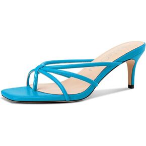 NobleOnly Womens Strappy Kitten Heels Square Open Toe Thong Heels Flip Flop Heels Dress Prom Slip-on Mule Heels 2.6 Inches Heels