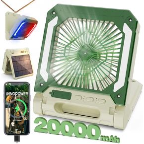 20000mAh Rechargeable Solar Camping Fan with Led Lantern, 3 Adjustable Speeds Cordless Battery Powered Portable Fan,Timer & Hanging Hook, Quiet USB-C Desk Fan for Tent Hurricane Worksite (Orange)