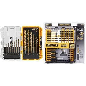 DEWALT DW1354 14-Piece Titanium Drill Bit Set, Yellow and DEWALT DWA2T40IR IMPACT READY FlexTorq Screw Driving Set, 40-Piece