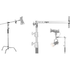NEEWER Pro 100% Stainless Steel Heavy Duty C Stand with Extendable Offset Arm Set, Max Height 10.5ft/320cm Light Stand with 4.2ft/128cm Boom Arm, 2 Grip Head for Studio Monolight, Softbox, Reflector
