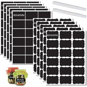 Chalkboard Labels 600 Pcs Black Waterproof Reusable Label Stickers with 2 White Liquid Chalk Markers for Storage Bin, Food Container, Mason Jars