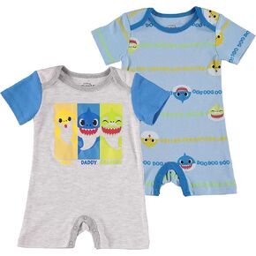 Baby Shark Baby Boys Newborn Infants 2 Pack Romper Bodysuit Gift Set