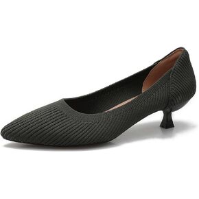 Women's Closed Toe Low Kitten Pumps Comfortable Pointed Toe Work Office Heels Shoes for Women Casual Slip On Knitted Kitten Heels Daily Dress Shoes