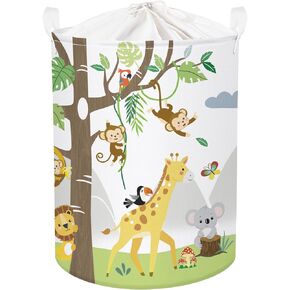 Clastyle Animal Tree Baby Laundry Hamper Kid Storage Basket Boy Girl Gift Toy Box Collapsible Clothes Organizer Nursery Bin for Bedroom, White, 36 * 45 cm