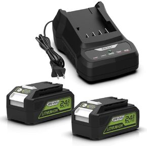 2 Packs 6.5Ah for Greenworks 24V Battery 29842 29852 + Replacement 24V Greenworks Battery Charger for Greenworks 24V Cordless Tools 20352 22232 2508302
