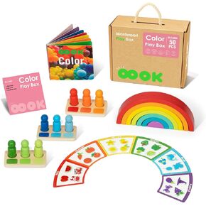 Montessori Color Sorting Toys for Toddlers,Montessori Toys for Kids,Includes Rainbow Stacks and Color Picture Books,Cards, etc