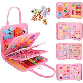 لوحة مزدحمة لمدة 3+ سنة من النشاط لعبة Montessori Bud Presents Preschool Pink Poard مع مهارات حركية رائعة ، وألعاب السفر لسيارة الطائرة للبنات
