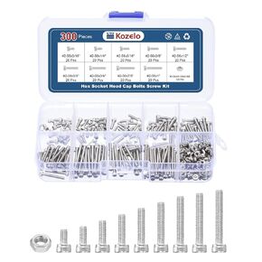 300pcs Socket Head Cap Screws Bolts Nuts Assortment Kit - [#2-56] 304 Stainless Steel Allen Socket Drive for 3D Printer