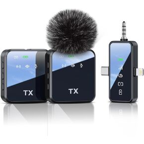 PQRQP 3 in 1 Microphone for iPhone/Android/Camera, Wireless Lavalier Microphone, 328ft Transmission, 18H Battery Life, Mini Microphone for Record Interview, Vlogs, YouTube, Tiktok