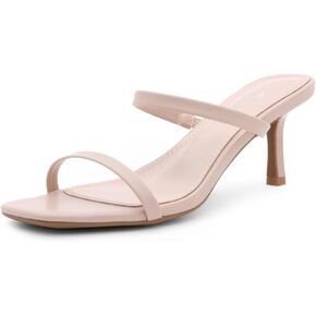 Shoe Land SL-TECY Women's Low Heels | Kitten Heel Sandals for Women | Open Toe Slip-On Slides | Two-Strap Heeled Mules | Dressy Short Heels for Party, Wedding & Vacation