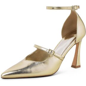 GENSHUO Women's High Heels Closed Toe D'Orsay Stiletto Pointed Toe 3.54 Inch Pumps with Ankle Strap Dress Shoes at Wedding Party Prom Work Dating