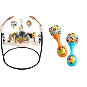 Fisher-Price Baby Bouncer Palm Paradise Jumperoo Activity Center & Newborn Toys Rattle 'n Rock Maracas, Set of 2 Soft Musical Instruments for Babies 3+ Months, Blue Orange