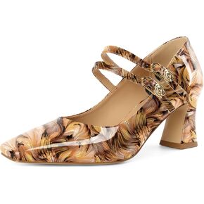 Soireelady Womens Mary Jane Shoes Chunky Block Heel Pumps Square Toe Low Heels Double Strap Buckle Comfort Dress Shoes 2.5 Inches