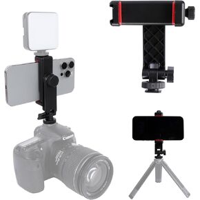 Phone Tripod Mount Adapter, with Cold Shoe&1/4" Hole for Tripod/Selfie Stick/Camera Stand, 360° Rotates Adjustable Phone Clip Clamp Holder for iPhone/Samsung/All